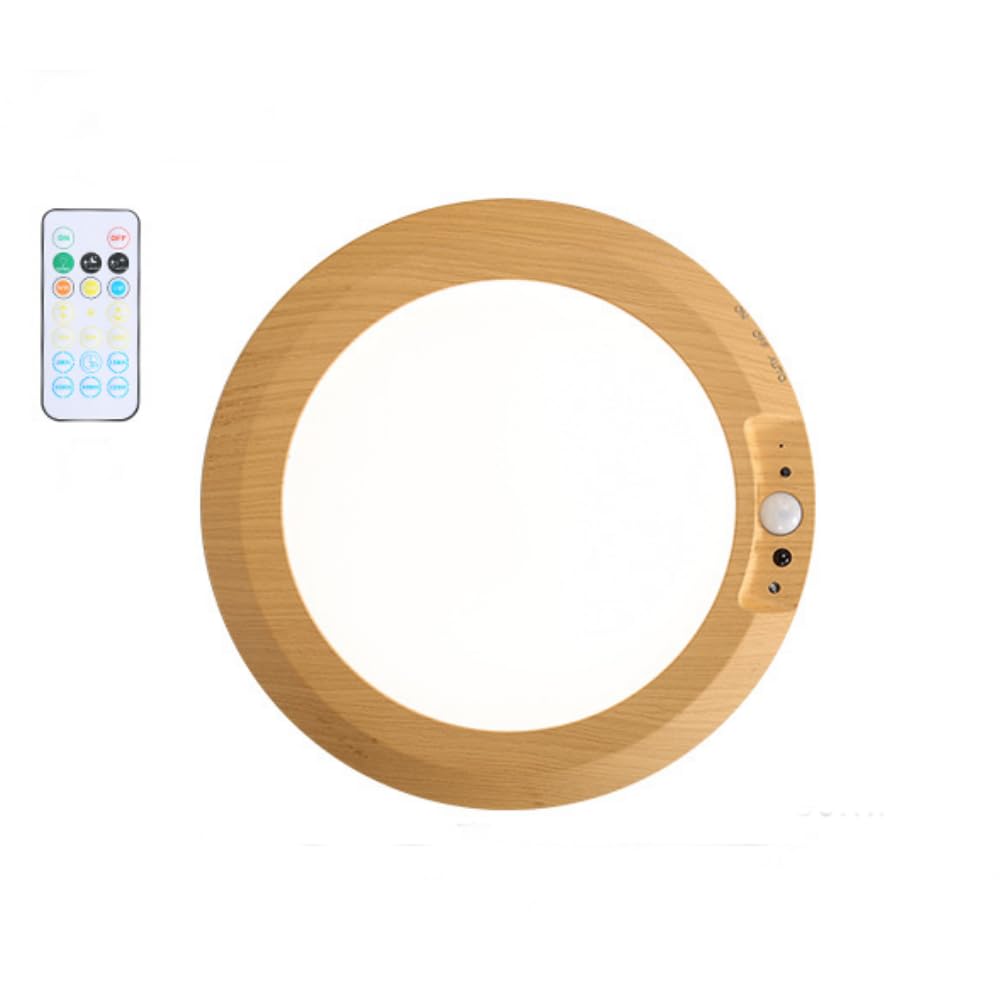 JT-HLM LED Light, Motion Sensor Ceiling Light, 5000mAh Magnetic Ceiling Lamp with Remote, 3 Dimmable Color Temperatures, for Living Room, Bathroom, Porch, Stairs (Wooden)
