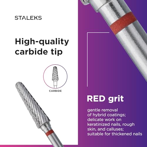 Broca de carburo Staleks de grano rojo para retirar gel y acrílico con precisión Frustum 6