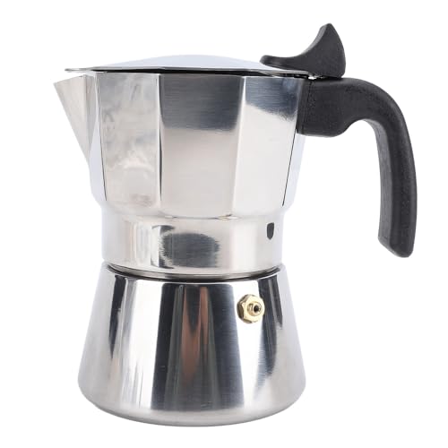 Fuchooky Stovetop Coffee Maker Stainless Steel Octagonal Even Heat Distribution Stovetop Coffee Maker Pot Silver (150ML)
