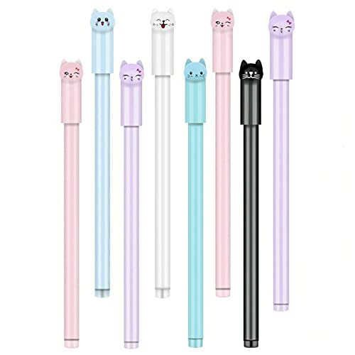 Bolígrafos Cute Cat 0.5 mm Gel Tinta Negra 8 piezas