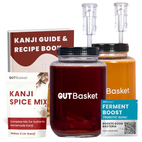 Feast on Traditional Holi Foods and Drinks 22 Gutbasket Kanji Making Kit | 2L Glass Jars for Kanji (Set of 2) w...