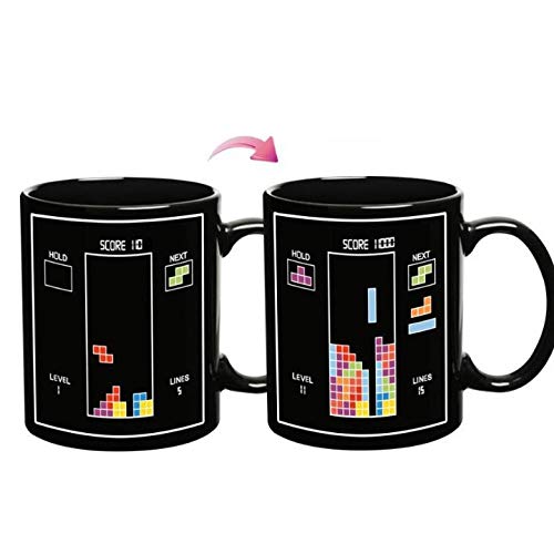 Magic Heat Changing Coffee Mug - Tetris Funny Cup, Tetris Heat Changing Mug, Thermometer Sensitive Porcelain Tea Coffee Cup, 100% Ceramic 10 OZ