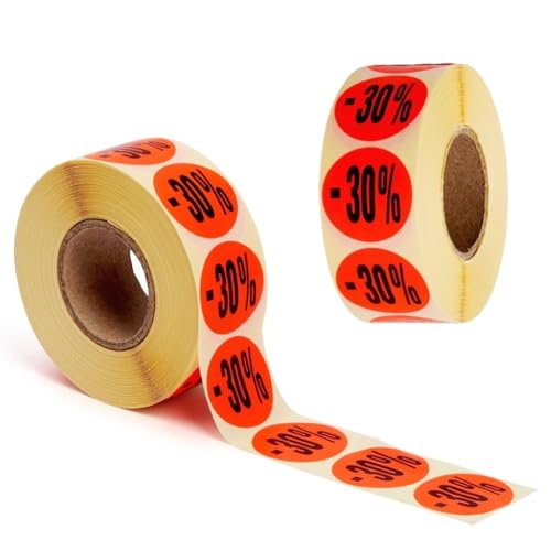 Autocollants de rabais permanents POKORNYS étiquettes -30% ronds de 32mm