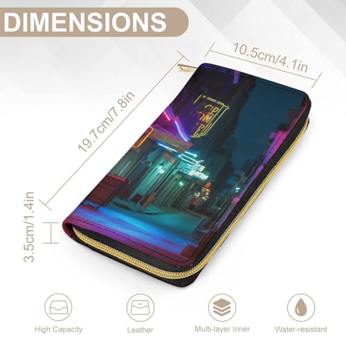 Bars Neon Lights Print Long Wallet for Women Men PU Leather Card Holder Organizer with Zipper Coin Pocket & Cash Slots2
