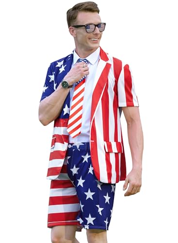 Mens Memorial Day Novelty Suit Stripes Stars Blazer Fourth of July Independence Day Pant Suit M