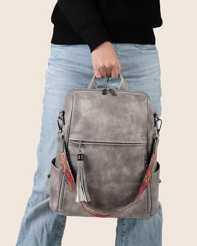 Image of FADEON Leather Backpack Purse for Women Designer Travel Backpack Purses PU Fashion Ladies Shoulder Bag with Tassel