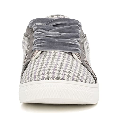 Olivia Miller Kid's Girl Fashion Shoes, Roxy Houndstooth Grey Rubber Sole Lace Up Slip On Round Toe Casual Classic Comfortable Low Top Flatform Sneakers #TOP3