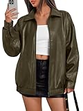 Trendy Queen Womens Leather Jacket, Oversized Going Out & Everyday Statement Piece, Bomber Jacktes Moto Coat Armygreen S