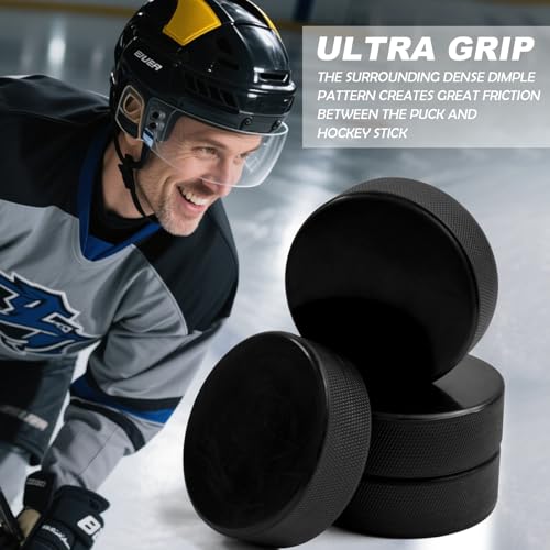 image for OMYOPY 6 Pack Ice Hockey Pucks with Reusable Mesh Bag, Rubber Street H