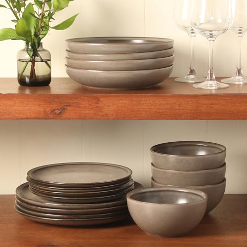Gibson Elite Beckett Stoneware Matte Reactive Glaze 16 Piece (Service for 4) Plates and Bowls Dinnerware Set - Grey by Gibson Elite - Image 7