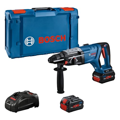 DOTAZIONE: GBH 18V-28 D, 2 GBA 18V 5.5Ah, GAL 1880, panno di pulizia, impugnatura supplementare, calibro di profondità, XL-BOXX