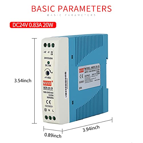 Image of MDR-20-24 AC to DC DIN-Rail Power Supply, 24V, 1 Amp, 24W, 1.5 inch