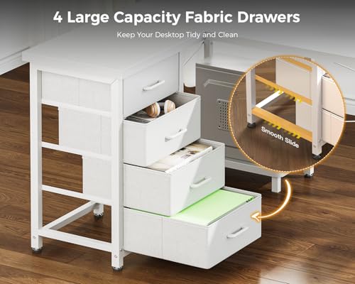 Image of AODK L Shaped Gaming Desk with 4 Drawers, 61 inch Reversible Home Office Desks with Power Outlets, L Shaped Computer Desk with USB Charging Port and Host Stand, Corner Desk, Easy to Assemble, White