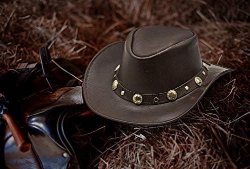 Hadzam Showerproof Leather Cowboy Hat | Western Hat For Rain | Durable Leather Hats For Men | Outback Hat Brown #TOP3