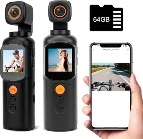CTRYUN 4K Body Cameras with Audio and Video Recording, WiFi Portable Vlogging Camera 350° Rotation,...