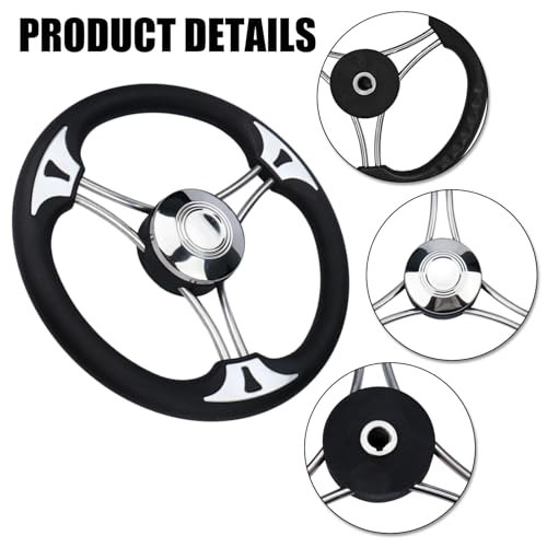 Volant de bateau 34,3 cm en acier inoxydable sans bouton pour cockpit - 3