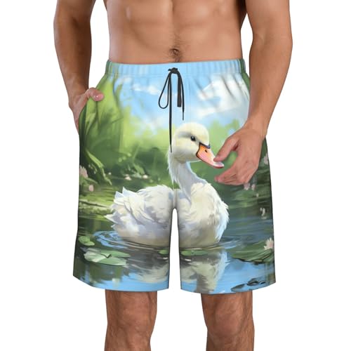 Oil Painting Duck Print Mens Casual Shorts Drawstring Summer Beach Stretch Shorts Novelty Swimtrunks