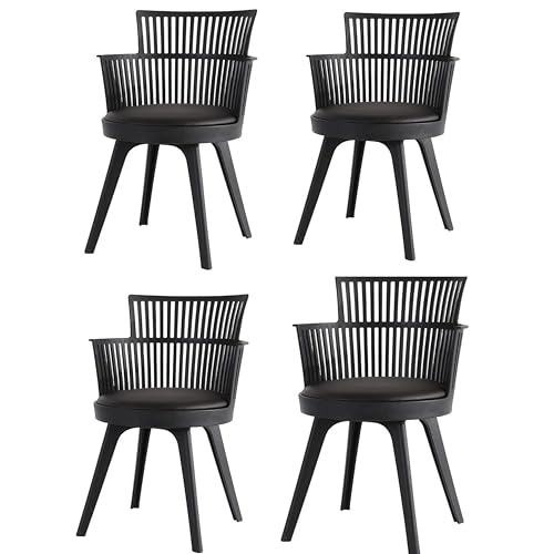 Image of Set of 4 Modern Style Mid Century Modern Dinning Room Cafe Hotel Office Wooden Legs Chair (Black-Black)