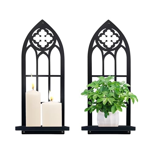 Gothic Wall Sconces Set of Two Candle Holder, Black Metal Gothic Wall Decor, Arched...