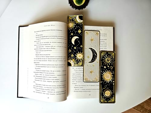 Image of Set of 3 Premium Bookmarks | Great Wave Hokusai Art Inspired, Anime Inspired & Koi Fish | Elegant Frame with Tassel | Perfect Gift for Readers & Collectors | Eco-Friendly Bioplastic (Celestial Dreams)