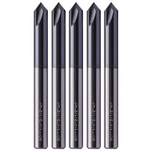 Image of 5Pcs 1 /4 inch 4 Flute 90 Solid Carbide Chamfer End Mills - AlTiN Coated | Single End, 90 Chamfer Angle End Mill, 1 /4 inch Cutting Diameter, 1 /4 inch Shank Diameter, 2-1 /2 inch Overall Length