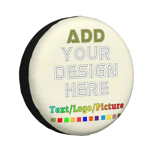 Image of Custom Spare Tire Cover 14-17 Inch, Personalized Universal Wheel Cover Add Your Own Photo Text Logo Waterproof Dust-Proof Tire Covers Protectors for Trailer Truck SUV Universal, Beige