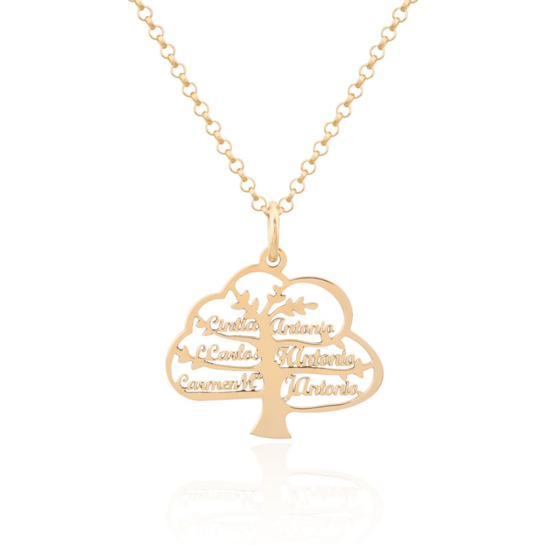 Collar Personalizable Árbol de la Vida con nombres para Mujer Personalizado, con cadena Rolo de 40cm + Alargador. Gargantilla ideal para regalar a madres o abuelas. (Corazón hasta 6 Nombres) — view 7