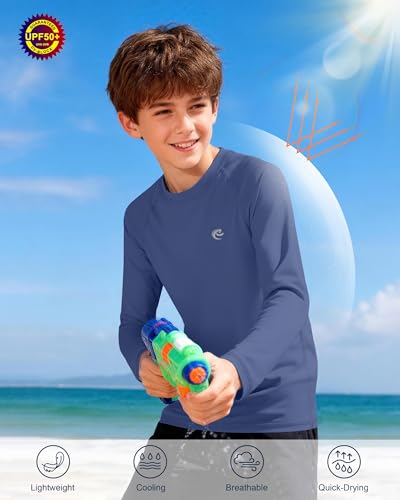 Image of Boys UPF 50+ Swim Shirt Long Sleeve, 1 or 2 Pack Rash Guard Tops