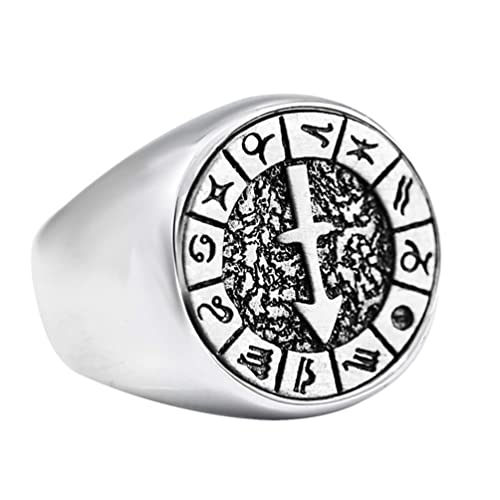 Image of Unisex 12 Constellation Zodiac Sign Signet Ring | Stainless Steel, Hip Hop Sign Signet, Horoscope Astrology Jewelry, Birthday Gift
