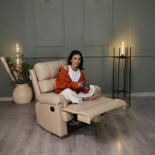 Image of Solis Royale 1 Seater Recliner Sofa Chair | Manual Recliner Lounge Sofa Chairs for Relaxing | Comfortable Cushioned | Living Room Bedroom Home, Office (Amnet - Beige, Amnet - Leatherette)