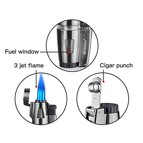Torch Lighters Butane Refillable Cigar Lighter 3 Jet Flame Strong Flame Windproof with Punch（No Fuel Include) - Thumbnail 5