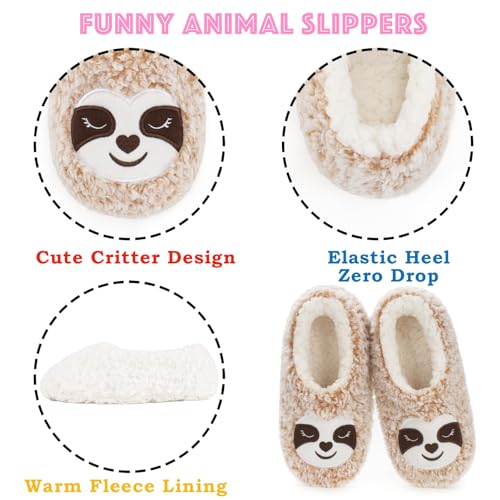 Image of Cozylook Cute Animal Slippers for Women and Kids Fuzzy Non Slip Soft Sole | Warm plush lining, gripper dots, playful animal details, machine wash cold, toddlers teens and adult women, indoor use
