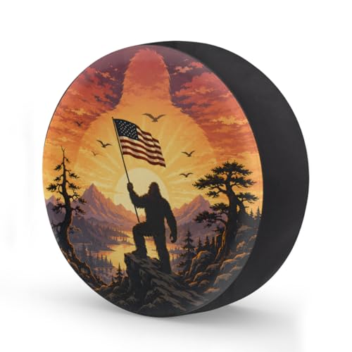 Image of Bigfoot American Flag Spare Tire Cover Wheel Covers Protectors Waterproof Dust-Proof Universal Fit Trailer, RV, SUV and Many Vehicle 16 Inch,C-01