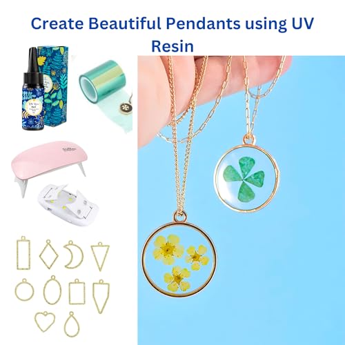 Image of Exploralearn 195 Pcs Ultimate UV Resin Art Kit with 300g Epoxy Resin, 50gm UV Resin - DIY Alphabet, Bezels, Jewelry, Keychains, Coasters & Bookmarks - Includes UV Lamp, Tape, Deburring Tool, Pendants, Golden Acrulics, Stickers and more