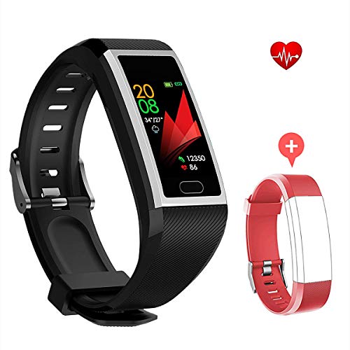 F-FISH Fitness Tracker Monitor de frecuencia cardíaca, Smart Watch Fitness Tracker Watch Hombres Mujeres Smart Watch Muñeca Heart Rate Monitor Podómetro Smart Band Sports Activity Tracker (Gris negro)
