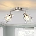 WILON Industrial Track Lighting Kit, 2 Light Modern Track Lighting Fixtures Brushed Nickel Flush Mount Ceiling Light Rotatable Light Head E26 Base Ceiling Spotlight for Kitchen Dining Room Hallway