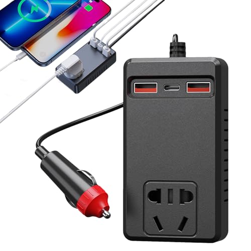 Convertidor de Corriente para Coche,Inversor de 220V CA para Automóvil - Dispositivo Portátil con Control de Temperatura, Convertidor, Adaptador y Batería para Camping, Viaje, Vehículo, Camión y