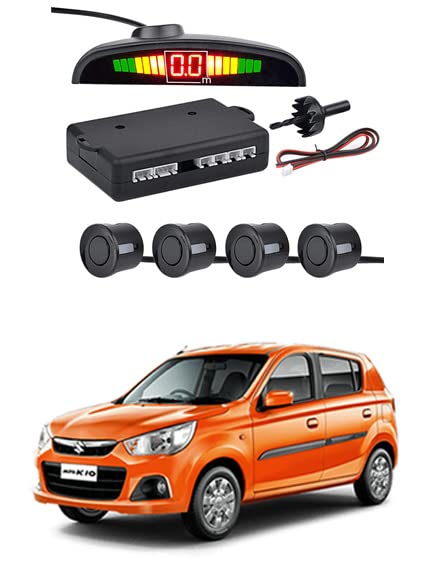 Car Reverse Black Parking Sensor System Led Display with 4 Parking Sensors Alarm Kit for Alto K10.-image-1