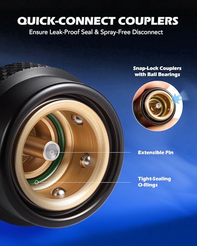 Image of OMT R134a Adjustable Quick Coupler Adapters, High /Low 2pc, 1 /4 inch Male Flare | For AC Evacuation & Recharge on Cars, Trucks, SUVs, Home Units; Leak-Free O-Ring Seal, Aluminum & Brass, 6-Ball Couplers