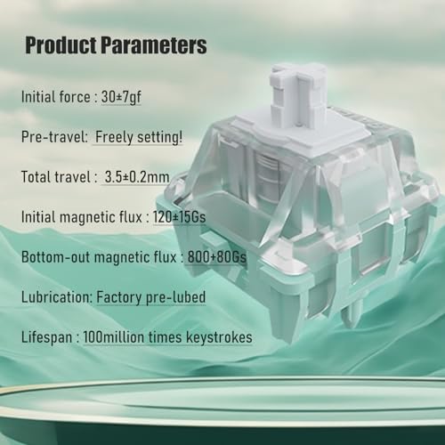 Image of GUYEKS Gateron Magnetic Jade Keyboard Switches,Pre-lubed,30gf Switches Keyboards,Compatible with RGB LED,Freely Setting Pre-Travel Key Switches for MX Mechanical Keyboard Suitable (10PCS)