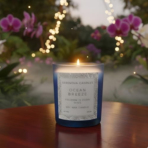 Image of SERENOVA Candles Soy Wax Scented Candle | Burn-time 40 Hours and Upto 60 Hours | 350gm | Handpoured and Handmade | Organic Soy Wax Candle | Aromatherapy Candle (Ocean Breeze)