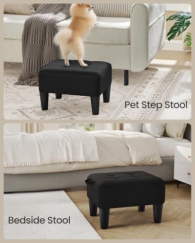 Image of SONGMICS Foot Stool with Legs, Small Footstool Ottoman, Linen-Look Fabric Seat with Thick Cushion, for Living Room, Bedroom, Entryway, 330 lb Weight Capacity, Ink Black ULOM502B01