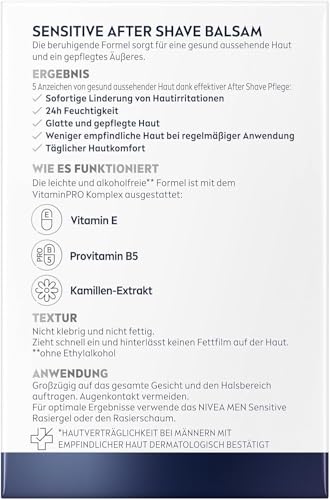 NIVEA MEN Sensitive After Shave Balsam, Gesichtspflege nach der Rasur für empfindliche Männerhaut, beruhigende Rasur-Pflege zur Linderung von Hautirritationen (100 ml)