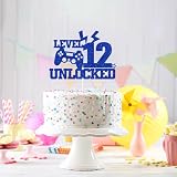 Level 12 Unlocked Cake Topper, Boys 12th Birthday Décor, Official Preteen 12, Video Game Controller Happy 12th Birthday Party Decorations, Level Up Winner Decor
