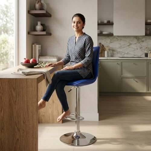 Image of activa Rapid Bar Stool Chair with Height Adjustable Design, Padded Seat & Footrest | Modern Metal Counter Stool for Kitchen, Home, Bar & Cafe Seating | Durable Comfort Chair (Blue, Set 2)