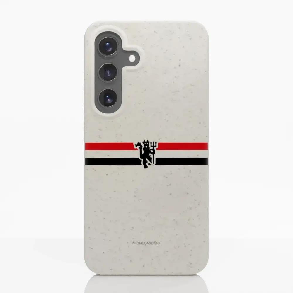 PHONECASES3D – Phone Case compatible with Samsung Galaxy S25 Manchester United FC – Diagonal Stripes & Devil – Ergonomic Design – Lightweight & Durable Protection – White