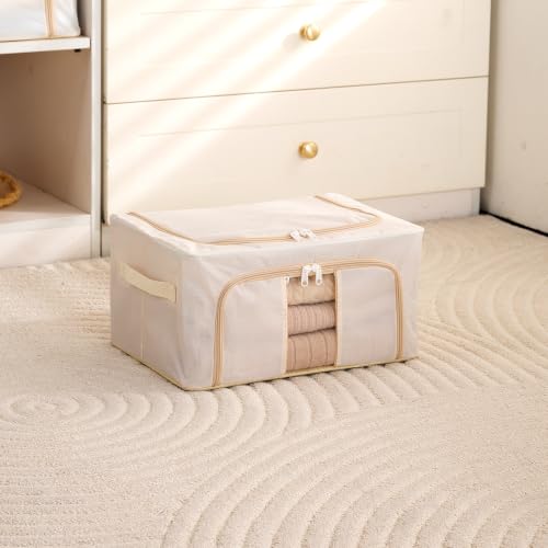 Image of HOKIPO 24L Small Wardrobe Organiser for Storage for Clothes, Foldable Storage Box, Cream Pack of 1 (AR-6669-CRM)