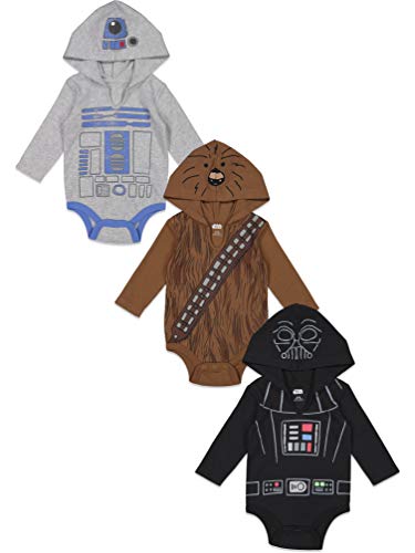 Star Wars Baby Boys 3 Pack Long Sleeve Bodysuits with Hood 12 Months