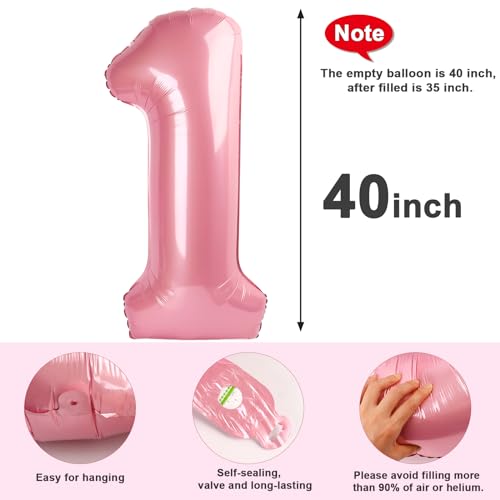 Image of 1 Balloon Numbers Birthday Decorations, 40In Pearl Pink Balloons for Party | Eye-catching Appearance, Perfect Decorative Centerpieces, Convenient Self-sealing Structure, Widely for Various Occasions