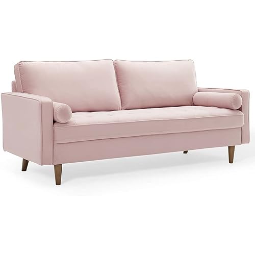 Modway Valour Sofa Performance Velvet Upholstered Tufted, Pink